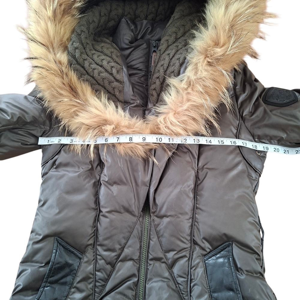 Rudsak Feathers Down Leather Women's Winter Coat Real Fur khaki brown - Picture 15 of 16